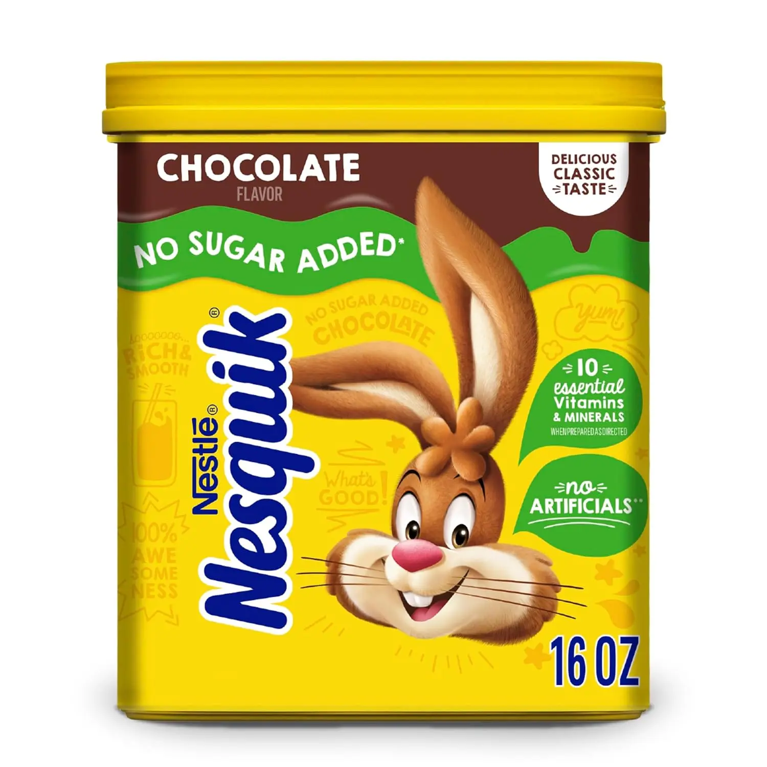 Nesquik No-Sugar-Added Chocolate Milk Mix Powder, 16 Oz Canister