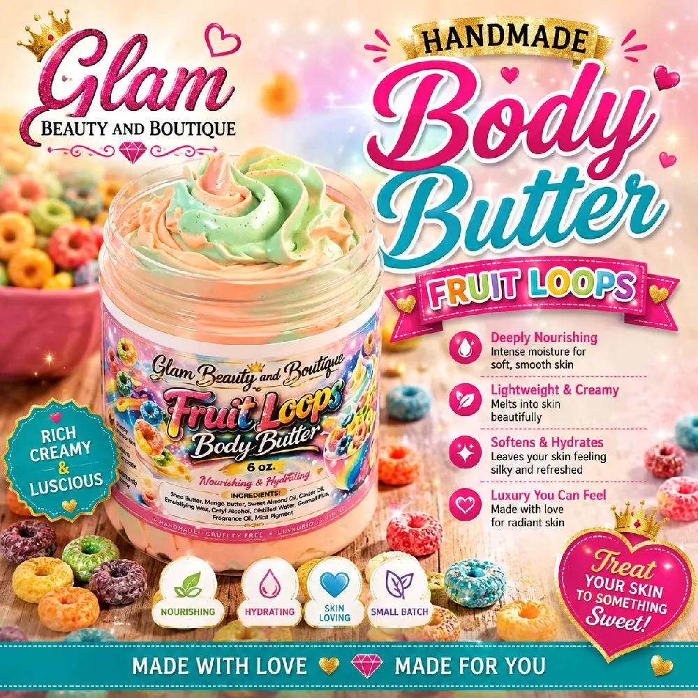 Fruit Loops Whipped Body Butter. Handmade Shea & Mango Butter Body Frosting. All Natural Non Greasy Emulsified Body Butter. Skin Repair