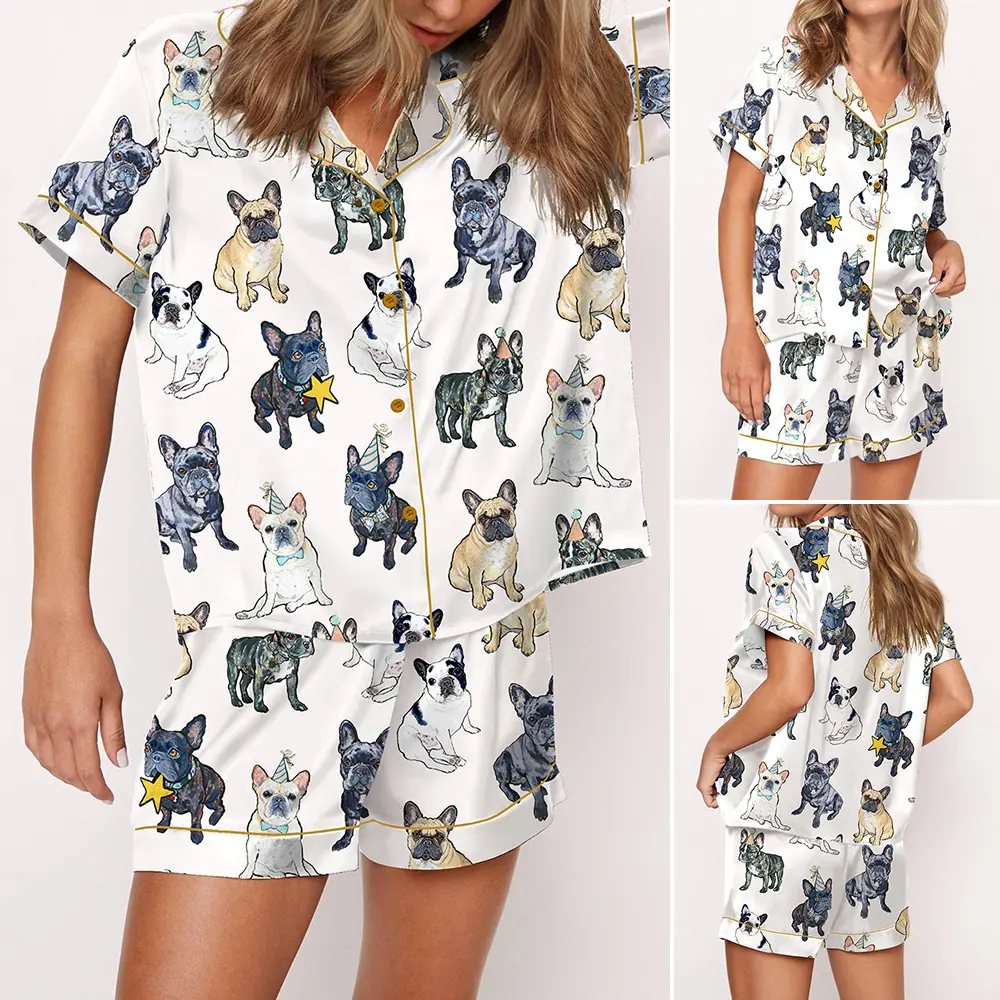 Puppies and Kitties Animals Pajama Set For Women Print Comfy Satin Sleepwear & Loungewear Pjs Printing Silky Short Sleeve Top & Shorts - SHESHOW Puppies and Kitties Animals Pajama Set For Women Print Comfy Satin Sleepwear & Loungewear Pjs Printing Silky Short Sleeve Top & Shorts - SHESHOW