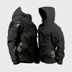 Men's Autumn Winter Fleece Lined Casual Jacket, Multi-Pocket Hooded Workwear Jacket, Outdoor Warm Tactical Work Shirt, Windproof, Wear-Resistant, Suitable for Daily Activities, Outdoor Hiking, Fishing, Camping Travel Wear coatGift