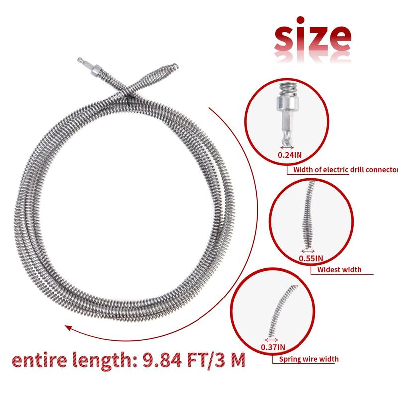 Drill Drain Snake Set, Spring Drain Clog Remover with Electric Drill Connector, Durable Metal Hair Snake Tool Drain Opener for Sewer Kitchen Sink Bathroom Clogged Unblocker,3Pcs 3.3FT,4.9FT,8.2FT