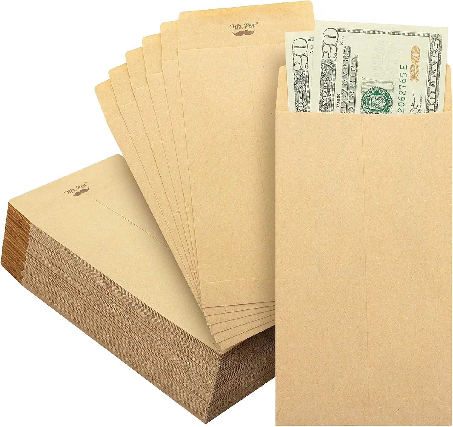 100-Pack Brown Kraft Paper Cash Envelopes, 6.5x3.5 inches Lightweight Office Stationery, Secure Storage, Water Seal with Dab of Water, Ample Space, Stamp-Ready, Ideal for Cash Storage & Gifting