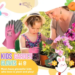 2 Pairs Children Latex Gardening Gloves Different Colors, Cute Patterns, Suitable for Outdoor Gardening Activities