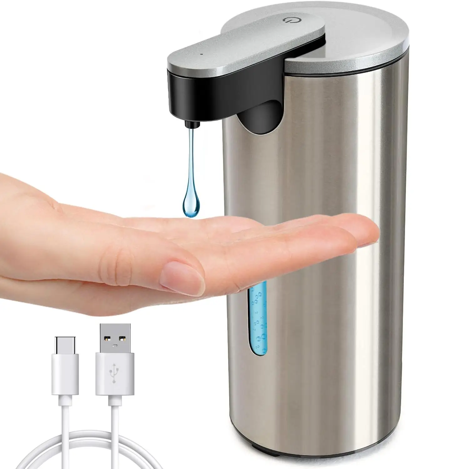Automatic Soap Dispenser, Type-C Rechargeable Electric Sensor Hand Free Liquid Soap Container with 3 Adjustable Volume Control for Bathroom Countertop