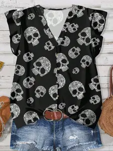 Women's Casual Simple Shirt Blouses, Summer Spring Fall Fashion, Elegant Loose Fit Short Sleeve, Cherry Pattern Button, Home Work Wear, Womenswear Top