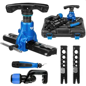 Flaring Tool Kit 1/4"-3/4" and 6-19mm, Single 45? 6 Dies Eccentric Tubing Flare Tool with Clutch Deburring Tool  for Copper Pipe Tube(5 in 1 Set)