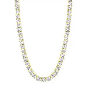 Men's Women's Tennis Necklace 14K Yellow or White Gold Plated, 4mm Cubic Zirconia  Fashion Elegant Chain Jewelry, Daily Wear FathersDayGift . clean girl jewelry TikTokShopBlackFriday