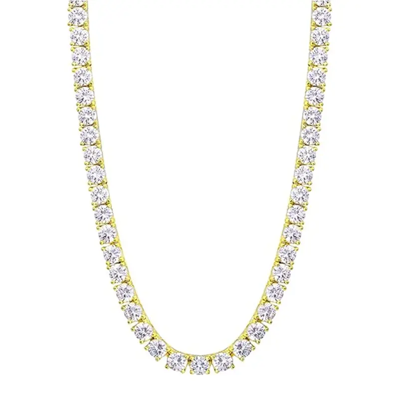 Men's Women's Tennis Necklace 14K Yellow or White Gold Plated, 4mm Cubic Zirconia  Fashion Elegant Chain Jewelry, Daily Wear FatheDayGift . clean girl jewelry TikTokShopBlackFriday