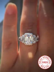 925 Sterling Silver Luxury Artificial Zircon Decorated Ring, Gorgeous Fashion Ring Jewelry for Women, Elegant Accessories for Party, Daily Clothing Decor for Girl