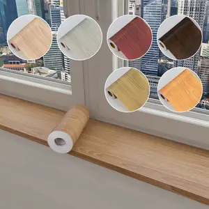 Wood Grain Wallpaper Border, Vinyl Self Adhesive Window Sill Stickers,Removable Waterproof Mirror Border Peel and Stick,Bathroom Mirror Frame Border.
