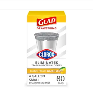 Drawstring Trash Bags with Clorox, 4 Gal, Lemon Fresh Bleach, 80 Ct, 30 Pack (Package May Vary)
