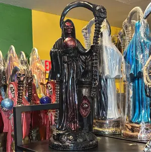 19-Inch Black Santa Muerte Statue, Charged Home Decor Figurine