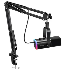 fifine AM8T XLR/USB Gaming Microphone with Boom Arm Stand, Dynamic PC Mic for Streaming Podcasting, Computer RGB Mic Kit, Mute Button, Headphones Jack, for Recording Vocal Voice-Over Audio, for USB-C Smartphone