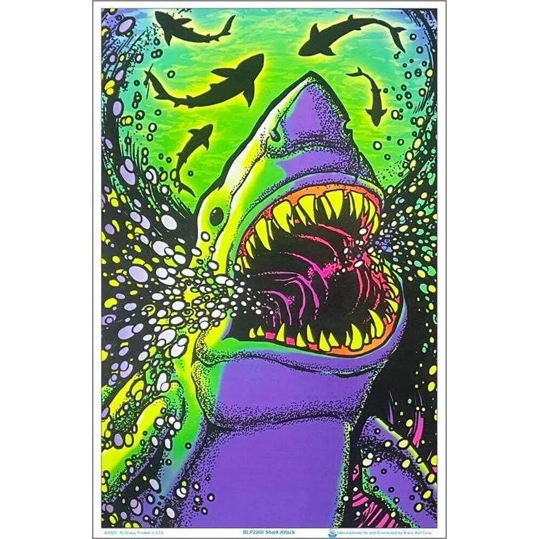 Shark Attack Blacklight Poster - 23" x 35": Shrinkwrapped on Cardboard