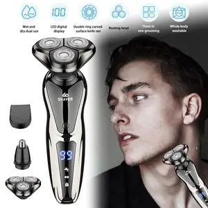 Electric Shaver Razor for Men 3 in 1 USB Rechargeable 100% Waterproof Rotary for Shaving with Nose Trimmer Sideburns Trimmer Face Cleaning Brush, Grooming Kit Electric Shaver for Men