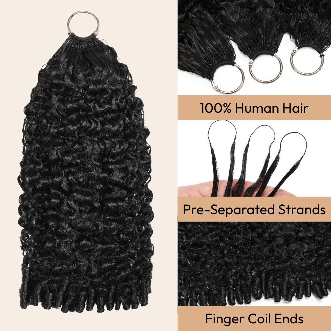 UNice Feather Crochet Hair Black Burmese Curly with Finger Coil Ends Human Hair Extension Invisible Knots Micro Ring Loop Hook & Slay #SpotlightDay#Summervibes