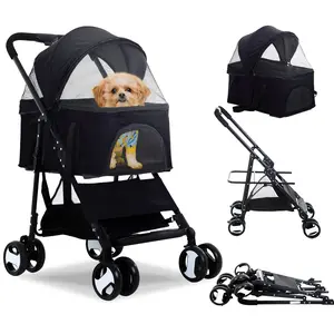 Dog Stroller Pet Cat Premium 3-in-1 Multifunction Jogger Stroller 3/4 Wheels for Medium Small Dogs Cats Detachable Carrier with Storage Basket Waterproof Lightweight Folding for Travel