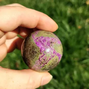 Stitchtite Crystal Sphere - Unique Colorful Design with Dark Green and Purple Accents, Handheld Gemstone
