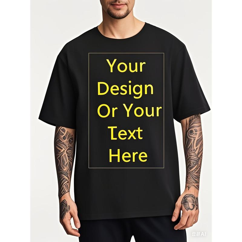 Customizable Adult T-Shirt - Pre-Shrunk Fabric, DTG Printed Personalized Text/Graphic Tee, Summer Casual Round Neck, Machine Washable, Black with Yellow Print, Custom T Shirt, Everyday Outfit, Bold Print, Comfortable Fit, Fashion