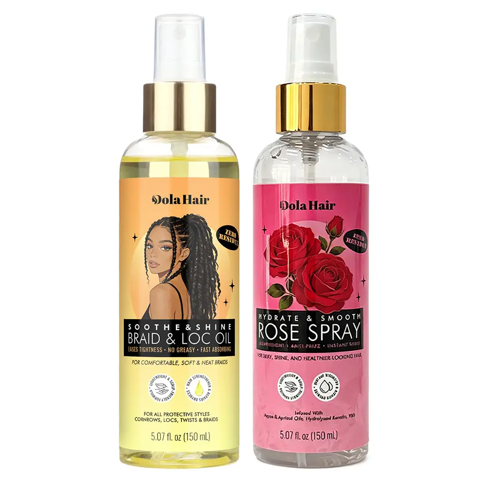 Dola Hair Braid Oil & Rose Spray Set, Hair Care Kit for Braids, Moisturizing Oil and Rose Hair Mist for Protective Styles, Helps Refresh Braids, Add Shine & Smooth Frizz