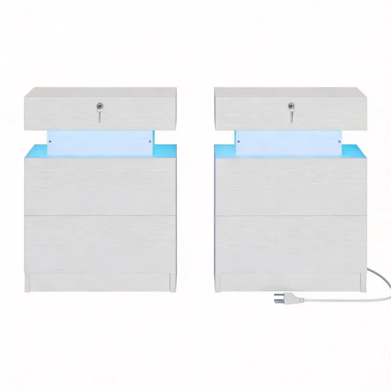 Locking Top Drawer-2 Drawers-White-2PCS