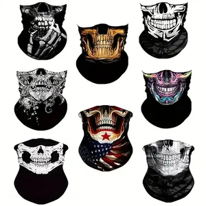 8PCS Skull Face Tube Scarf Headband, Black Motorcycle Multifunctional Headwear, Scarf, Ski Mask