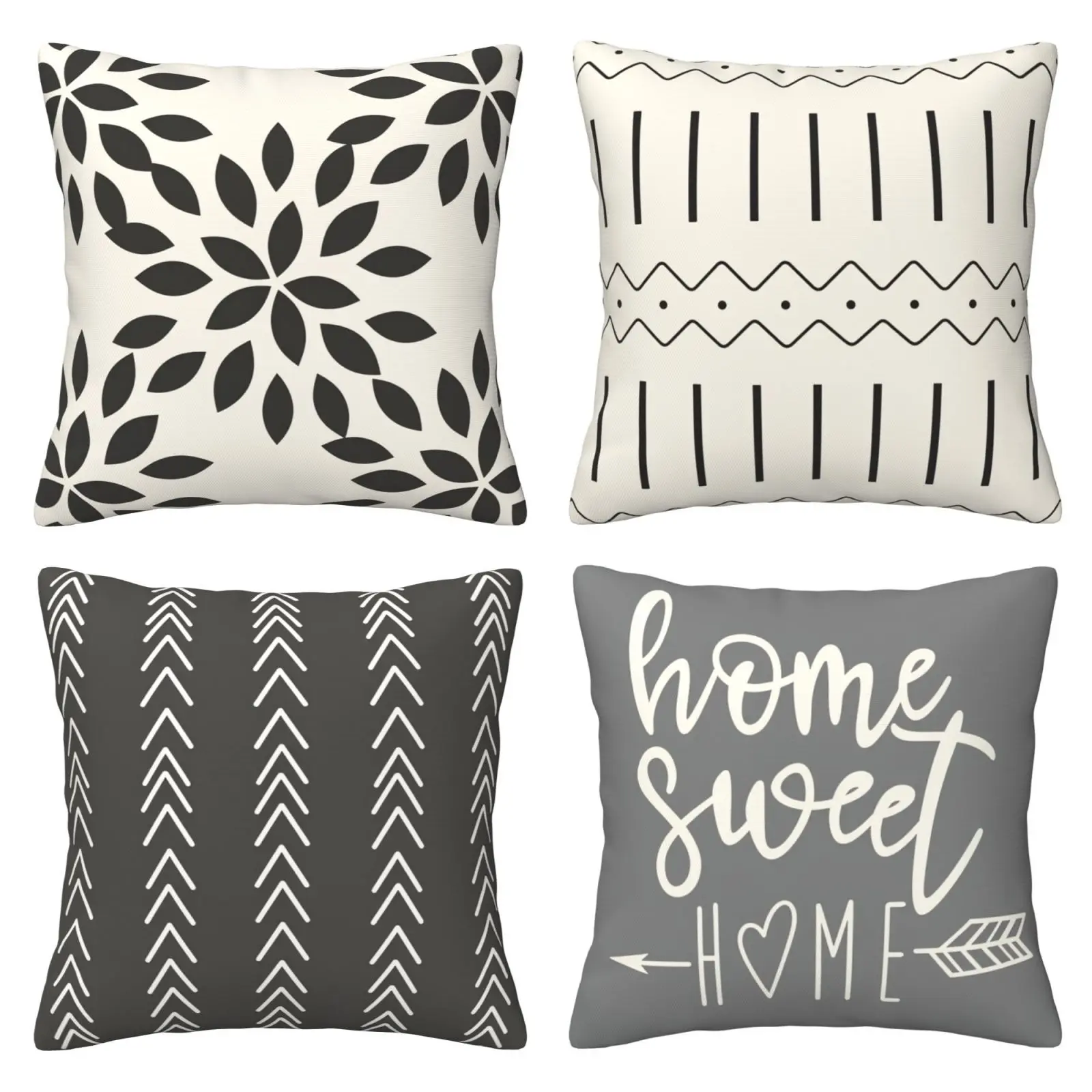 Modern sofa pillowcase, decorative outdoor linen pillowcase, suitable for sofas, beds, and vintage gray cars, 4-piece set with double-sided printing