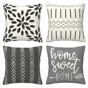Modern sofa pillowcase, decorative outdoor linen pillowcase, suitable for sofas, beds, and vintage gray cars, 4-piece set with double-sided printing