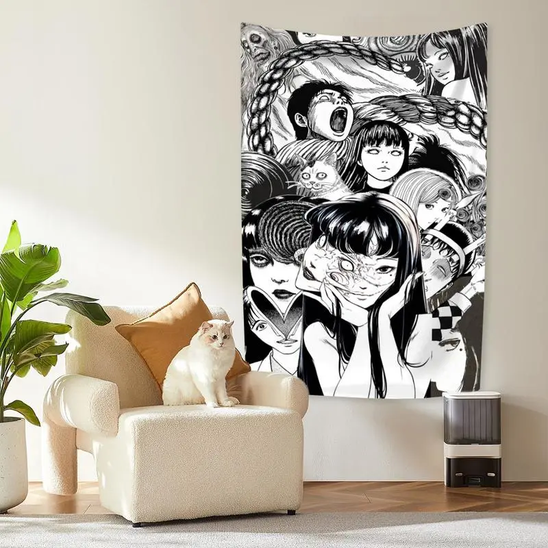 Anime & Manga Japanese Horror Comic Tomie Series Vertical Cotton-Light Linen Tapestry - Strong Full-Printed 40x30in Home Decor Decoration Items, Brightening Indoor Wall Hanging, Bedroom Sofa Blanket