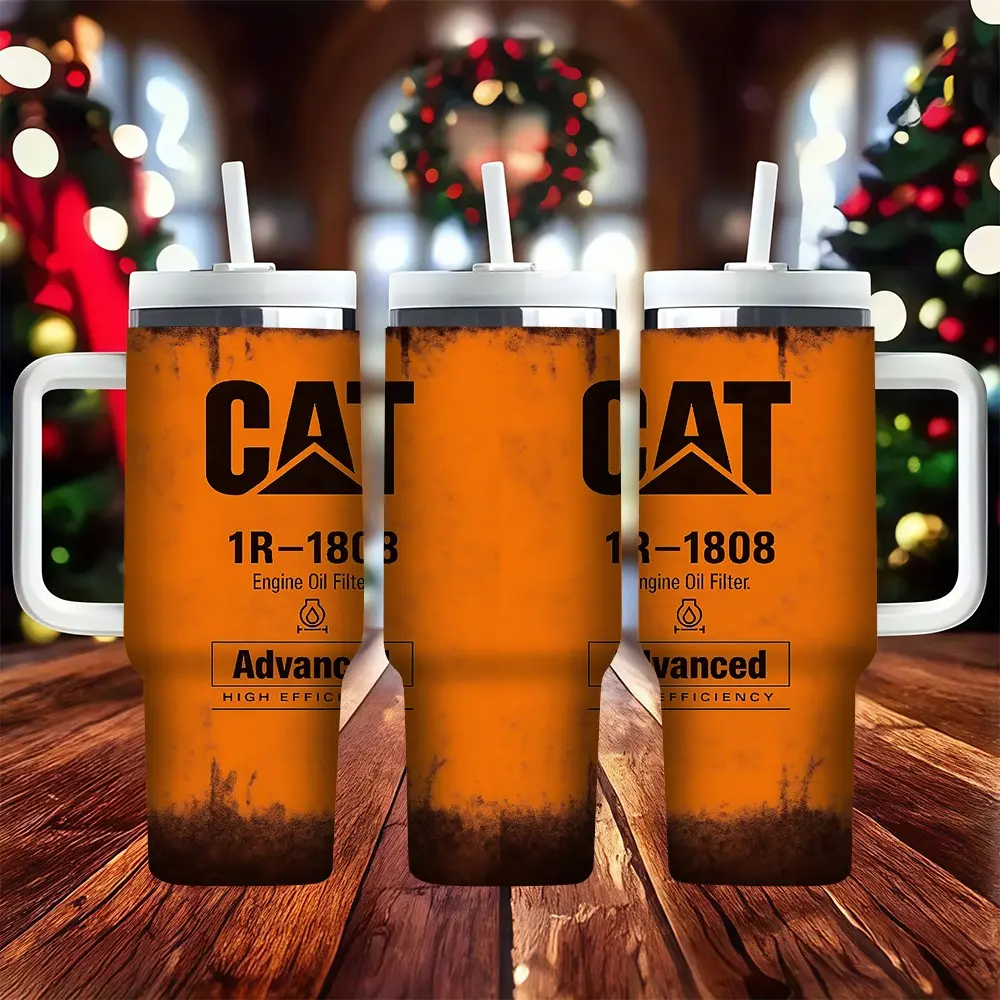 1pc CAT Oil Filter 1r-1808 Vintage Distressed Pattern, 40oz Dual Layer stainless steel insulated cup, Vacuum Insulated Tumbler, Insulated Travel Tumbler, Large Capacity Car Handle Water Bottle, suitable for mechanical enthusiasts, outdoor camping