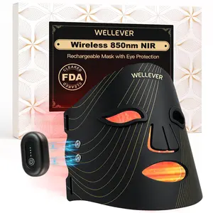 WellEver Wireless LED Face Mask, Red Light Therapy Mask for Anti-Aging, Portable Rechargeable Silicone Gel Skincare Mask, 850nm NIR Therapy, FDA Cleared, Adjustable Strap, Home Travel Use, Gift for Her, 2-Year Warranty
