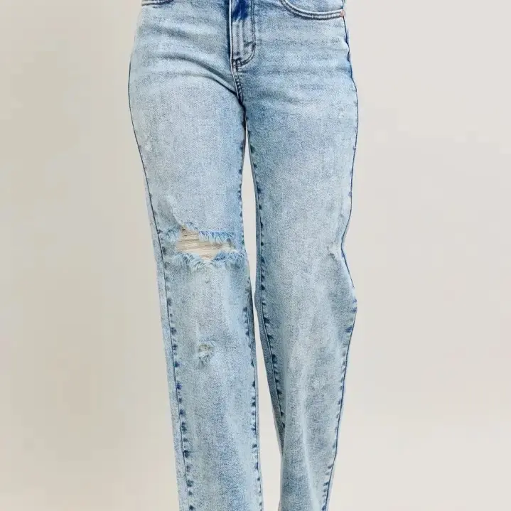 Judy Blue Mineral Wash High Waisted Distressed 90’s Straight Jeans