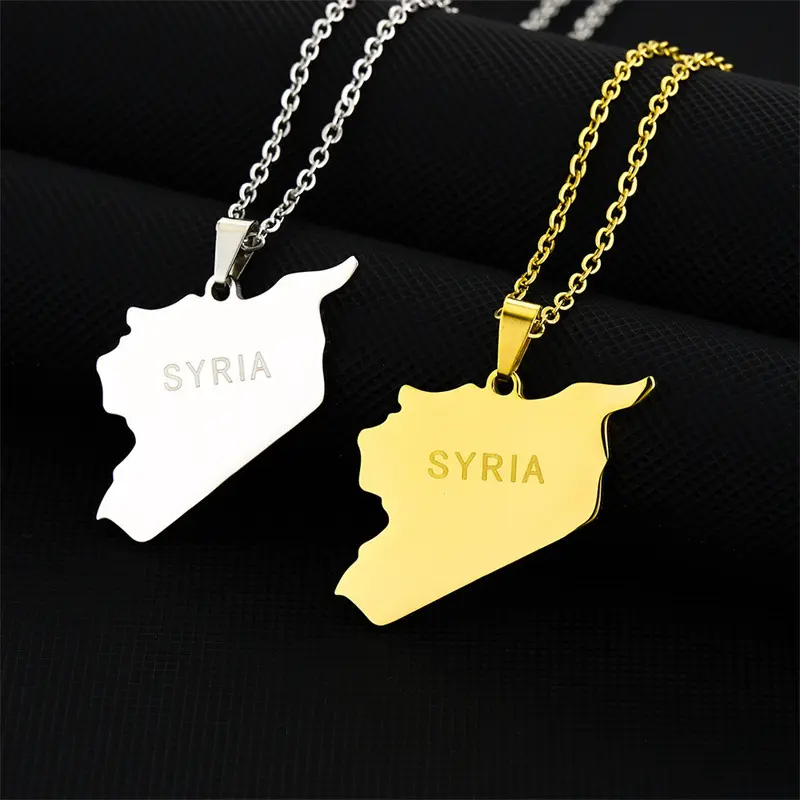 Hot-Selling Syria Map Titanium Steel Pendant Necklace, Unisex Couple Jewelry for Male-Female Birthday, Casual Wear & Anniversary Gifting, Adults, Elegant, Heart