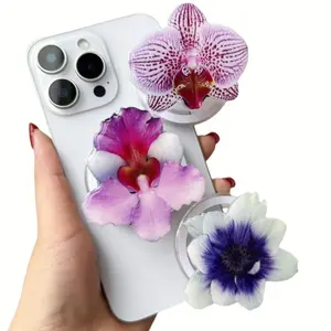 Simulation Orchid Acrylic phone Holder Folding Ring for IPhone Mac Samsung Cute Floral Shape Phone Stand Ring Finger Expanding