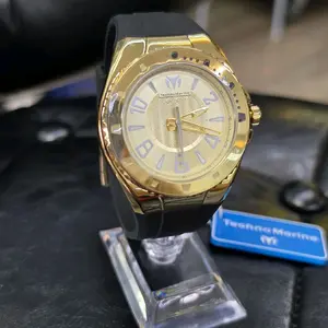 TecnoMarine Lusso Mare Men's Watch 44 mm - Gold Ion Plated Stainless Steel Case with Cream Dial & Black Silicone Strap