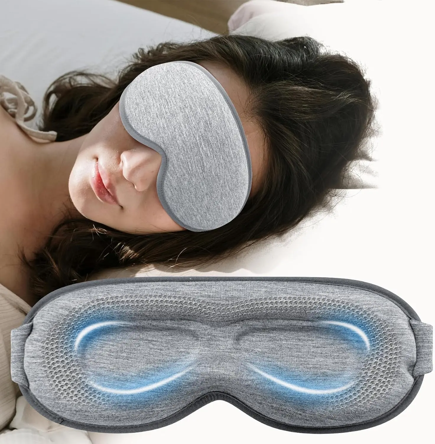 Weighted Foam-Cotton Sleep Eye Mask with Adjustable Strap, 3D Contoured Light-Blocking Blindfold for Men & Women, Single Item for Deep Rest & Travel