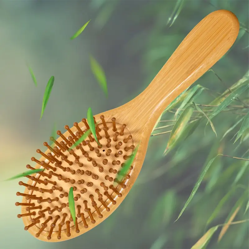 Bamboo Hair Brush, Essential Brush, Natural Wooden Massage Cushion, Wide-tooth Detangling Brush for Thick Hair, Scalp Care for Women Men