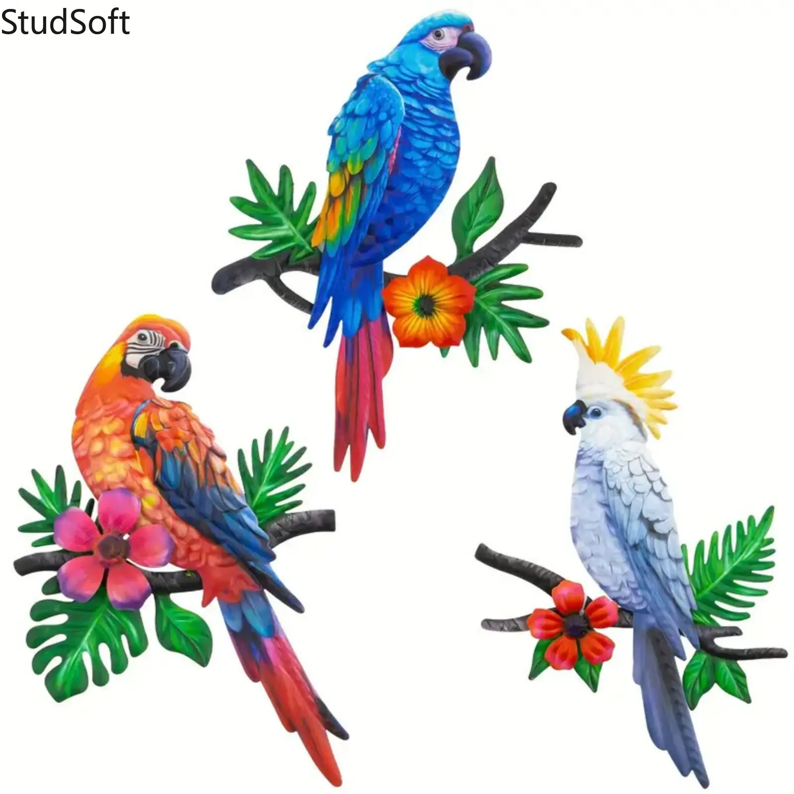 Colorful Metal Parrot Wall Art Decor - Exterior Decorative Statues, Metal Birds Sculptures, Garden Sculptures and Decor for Backyard, Patio Bird Lovers, Outdoor