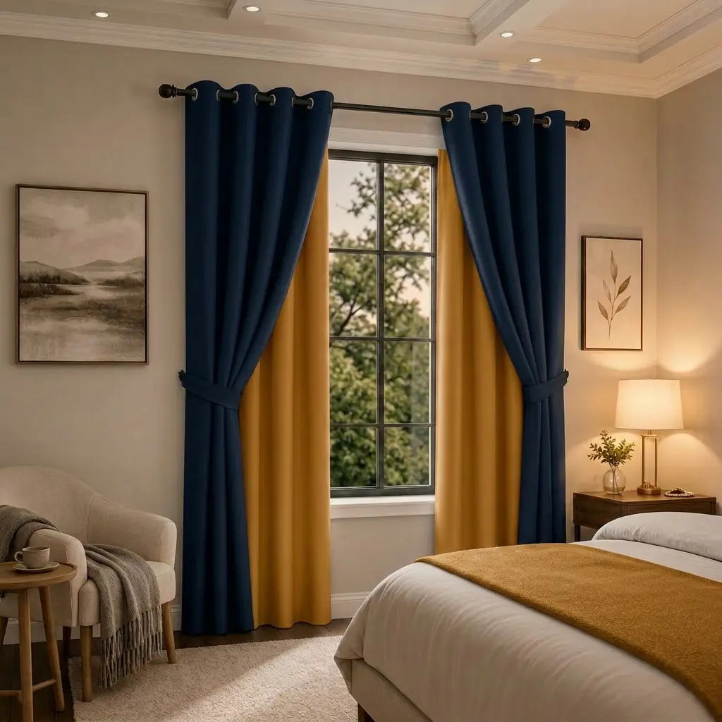 4-Panel 52"x84" Grommet Polyester Blackout Curtains, 2-Tone Flat Weave Light-Blocking Drapes with Rustic Look & UV Protection, Curtain & Blind Accessories for Living Room Decor, Bedroom Decor (QF222)