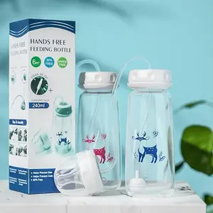 Hands-Free Baby Feeding Bottle (240ml / 8oz)  Anti-Colic Glass-Like Infant Straw Cup | High Temperature Resistant Newborn Nursing Bottle with Gift Box