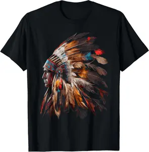 100% Cotton Native American Indian Headdress Graphic Tees Men Women T-Shirt Vintage Streetwear