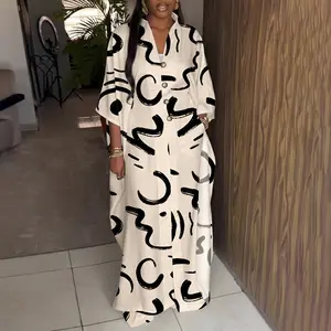 ChicMe Women's 2 Pieces Outfit Batwing Sleeve Button Front Side Slit Longline Coat and Elastic Back Waist Wide Leg Pants Set Casual Abstract Print Satin Set