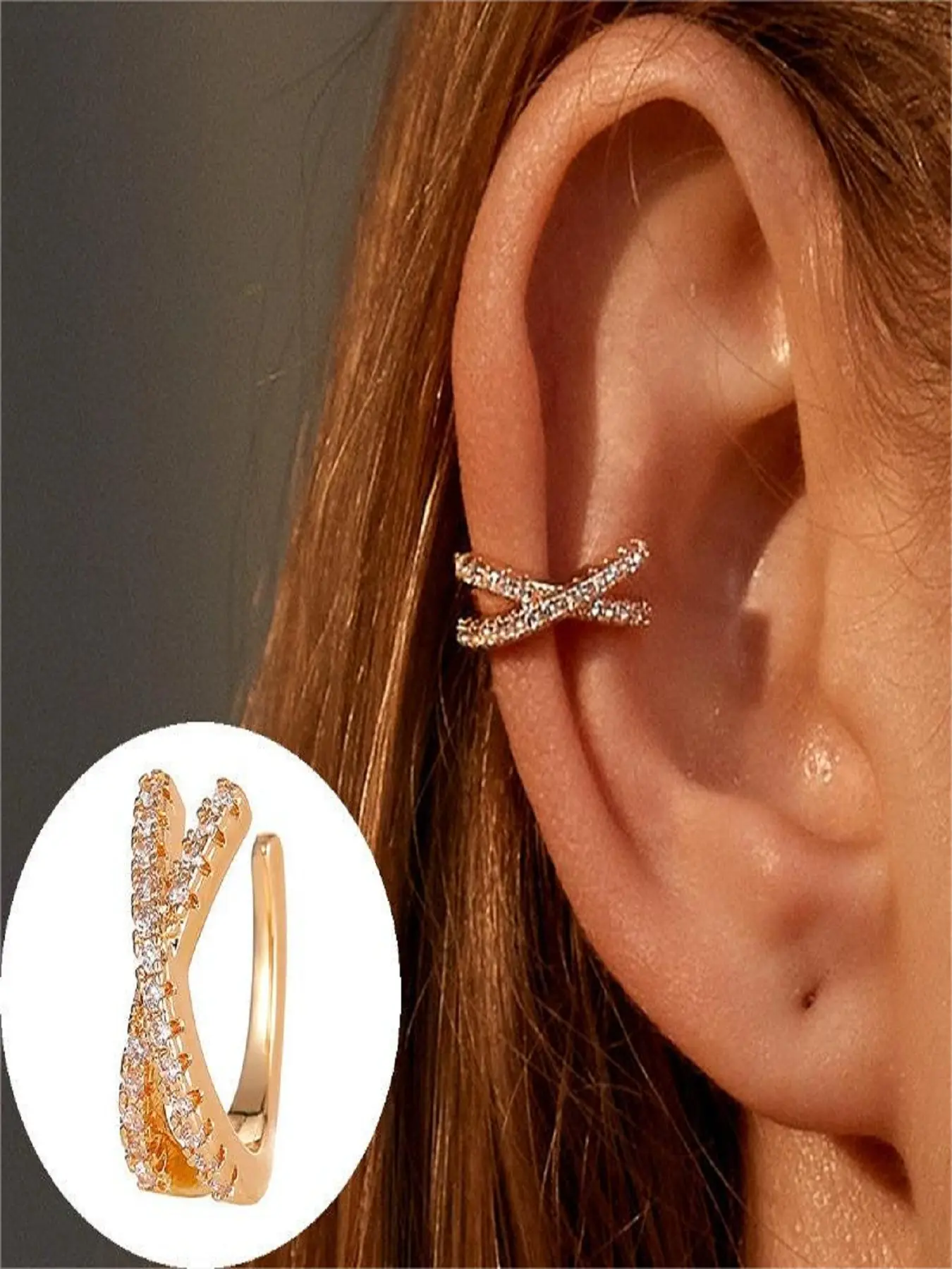 S925 Sterling Silver Ear Cuff for Women, 18K Gold Plated Non-Piercing Cross Ear Cuff with Sparkling Zircon, Unique Design Earrings, Hypoallergenic Clip-On Cartilage Earring for Daily Wear Party Gift, Artificial Zircon Earrings, Fashion Earrings