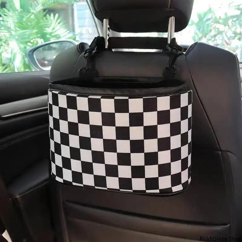 Checkerboard Pattern Car Seat Back Storage Bag, Universal Car Seat Back Organizer, Premium Boujee Car Interior Stowing Tidying Accessories