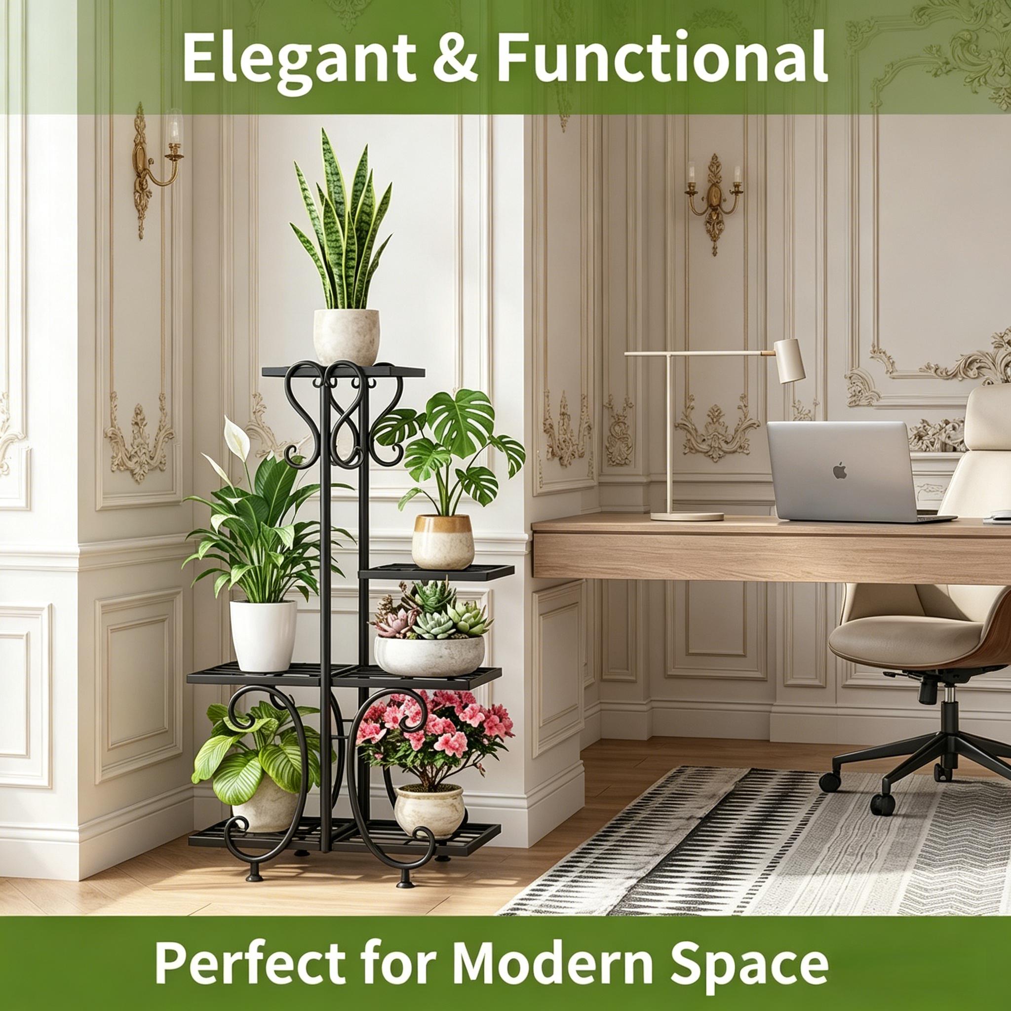 4-Tier Tall Corner Plant Stand, Metal Indoor Outdoor Flower Pot Shelf for Living Room & Balcony Decor, Holds 4 Pots