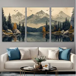 3pcs Creative Canvas Poster - Wrapped Frames, Snowy Mountains, Forests, Lakes Landscape Painting, Waterproof Odourless Canvas Wall Art, Birthday Gift Art Wall Art, Bedroom, Office, Living Room, Wall Decoration, Home and Dormitory Decoration Print Hanging