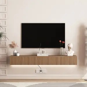Floating TV Stand Wall Mounted with 16 Color LEDs 67" Modern Design for 55 60 65 Inch TVs Black Entertainment Center