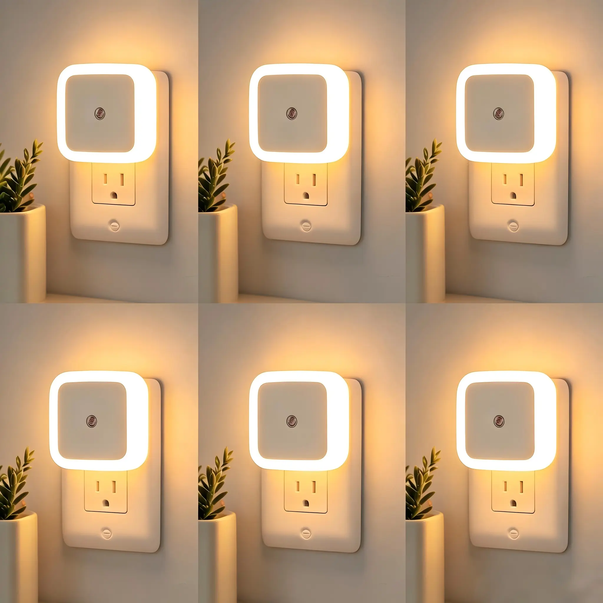 6-Pack Plug-in LED Night Lights - 0.5W Auto Sensing Dusk-to-Dawn Sensor, Compact Form, Safe Guiding Energy-Saving Indoor Lighting for Bedroom, Hallway