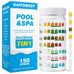 DAITOWEST 7 IN 1 Pool Test Strips, 150 Strips Water Chemical Testing for Hot tub and Spa, Accurate Test Bromine, Total Alkalinity, pH, Free Chlorine, Total Hardness, Cyanuric Acid, and Total Chlorine