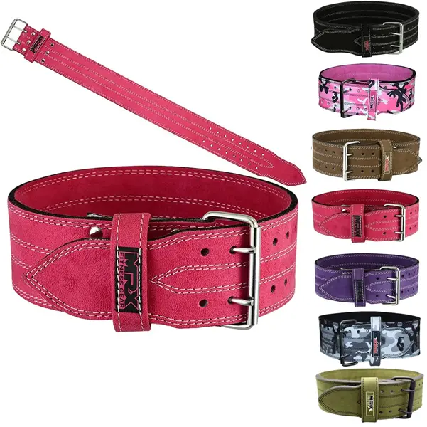 MRX BOXING & FITNESS Leather Powerlifting Weight Lifting Belt for Men & Women, 10mm Thick Flexible 4" Back Support with Adjustable Steel 2-Prong Buckle, Sizes S, M, Gym Workouts, Unisex, 4" Width, Multi-Size, Powerlifting Training